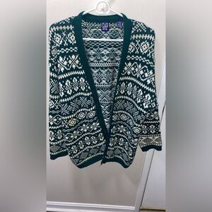 Vintage 90’s Gap Cardigan, Size M, Forest Green, 100% Cotton, small stains